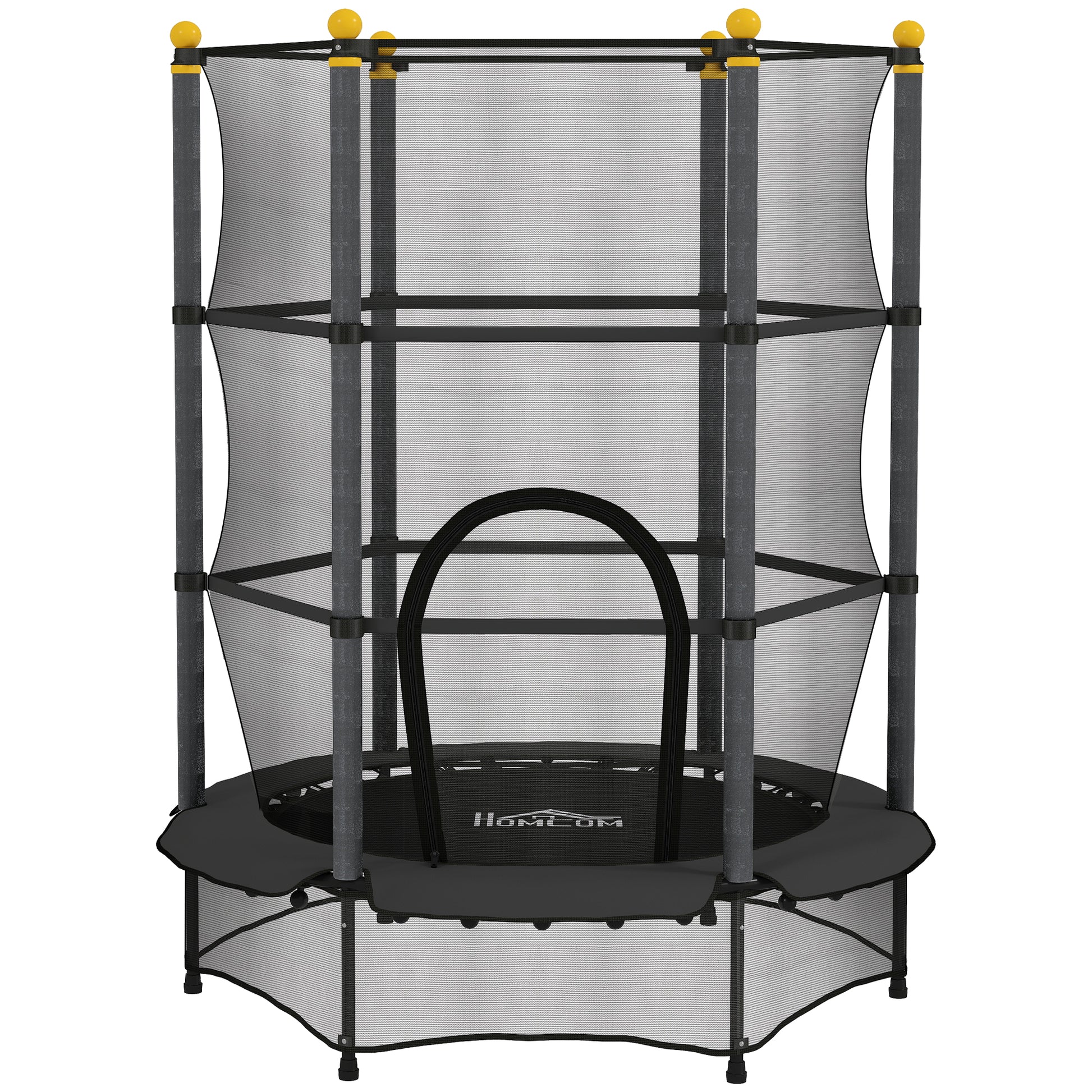 Photo of HOMCOM 4.6FT/55" Kids Trampoline with Enclosure Net, Outdoor Indoor Use, for Ages 3-10 Years, Black in Black colour on a white background