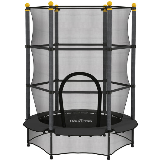 Photo of HOMCOM 4.6FT/55" Kids Trampoline with Enclosure Net, Outdoor Indoor Use, for Ages 3-10 Years, Black in Black colour on a white background