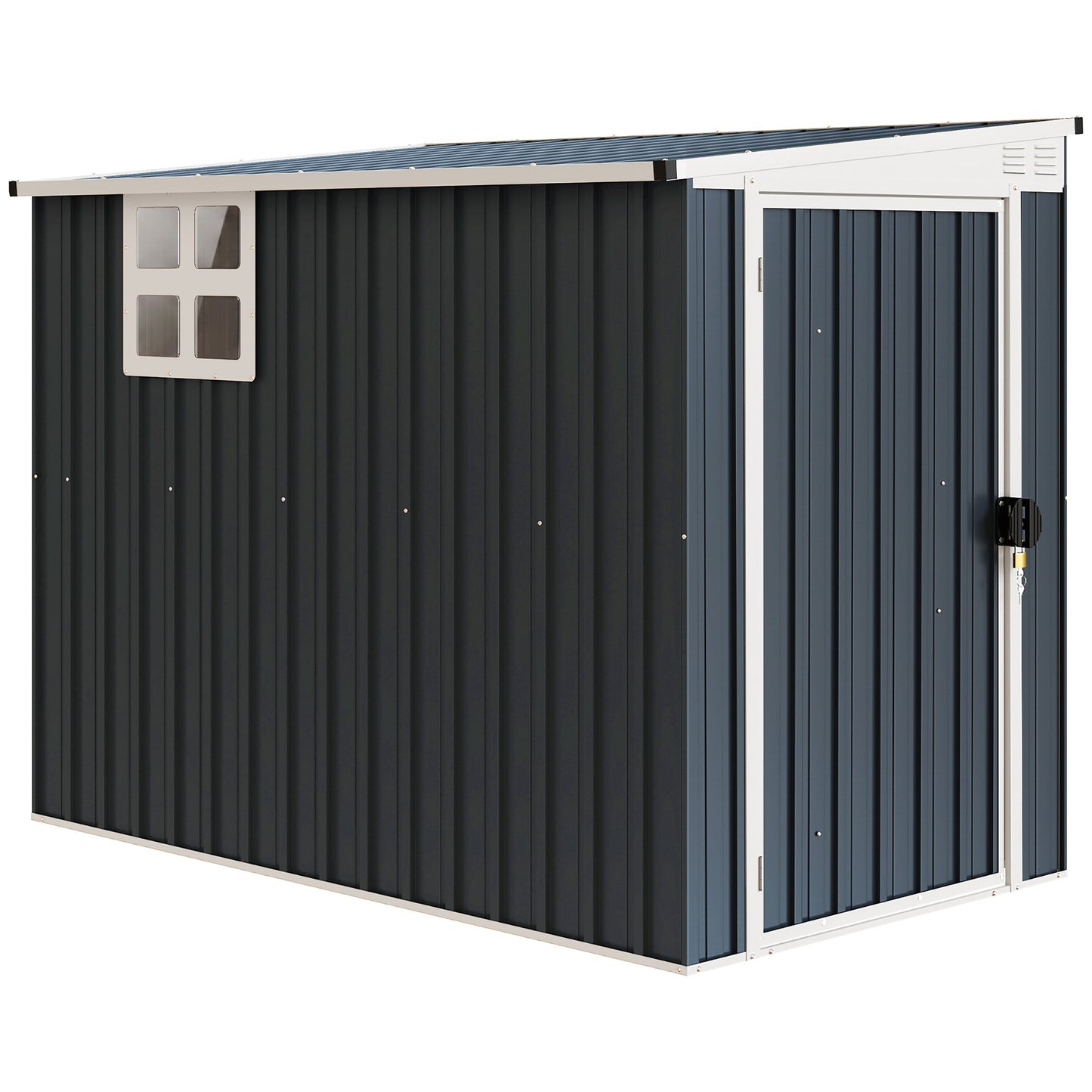 Photo of Outsunny 7.6 x 4ft Garden Metal Shed, Outdoor Storage Shed with Window, 2 Vents and Lockable Door for Garden, Patio, Dark Grey in Grey colour on a white background