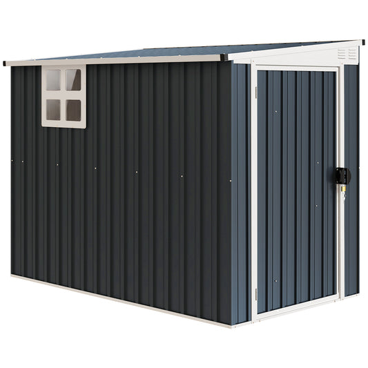 Photo of Outsunny 7.6 x 4ft Lean to Garden Metal Shed, Outdoor Storage Shed with Window, 2 Vents and Lockable Door for Garden, Dark Grey in Grey colour on a white background