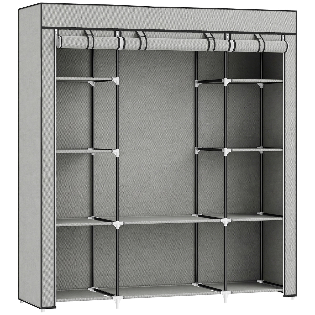 Photo of HOMCOM Clothes Storage Organiser with Hanging Rail, Shelves, Portable Wardrobe, Foldable Fabric Wardrobe, Light Grey in Grey colour on a white background