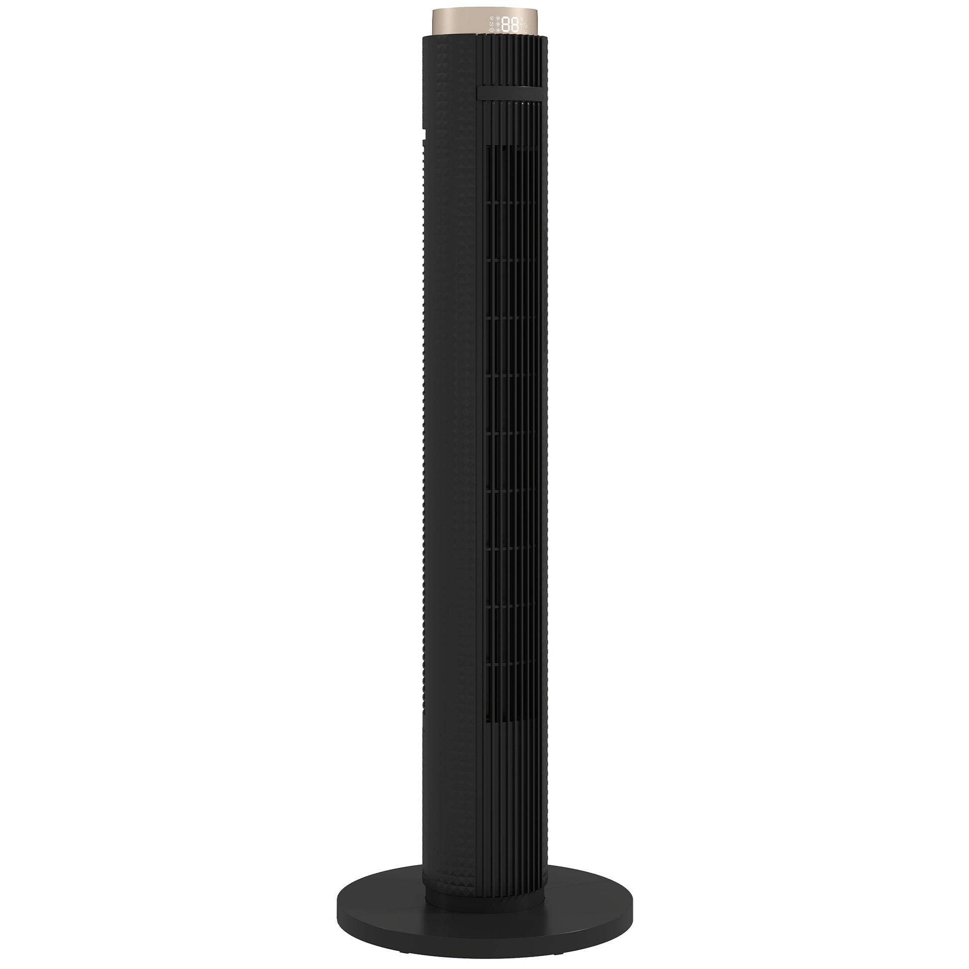 Photo of HOMCOM Tower Fan with WiFi App Control, Standing Floor Fan with 3 Speed 4 Modes, 12 Hour Timer and Night Light Black in Black colour on a white background