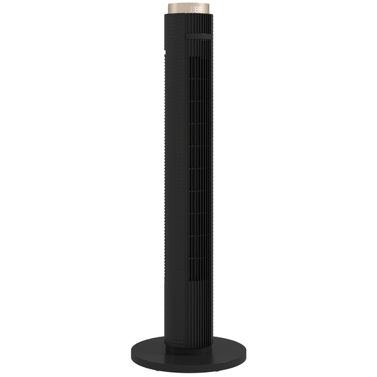 Photo of HOMCOM Tower Fan with WiFi App Control, Standing Floor Fan with 3 Speed 4 Modes, 12 Hour Timer and Night Light Black in Black colour on a white background