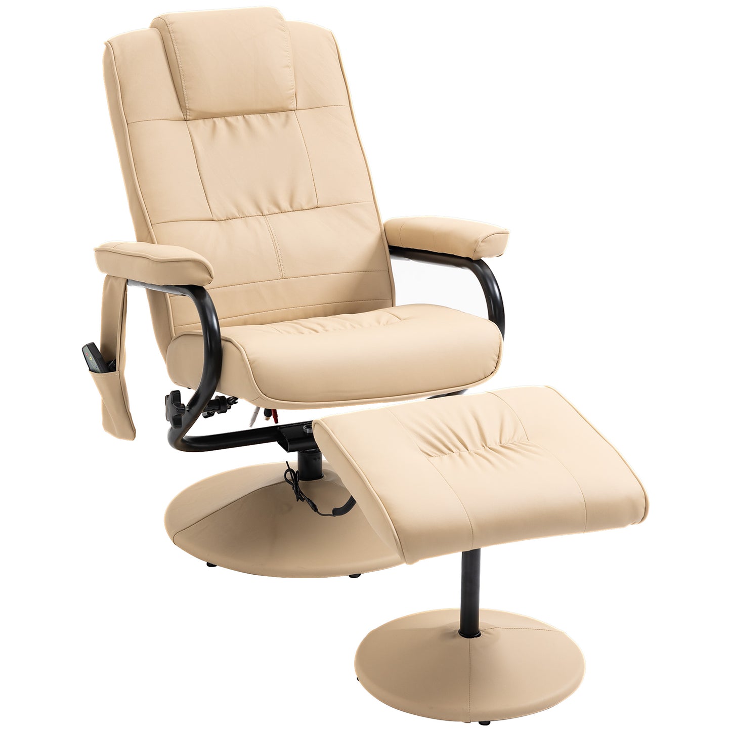 Photo of HOMCOM Swivel Recliner Chair and Footstool, Faux Leather Massage Recliner Armchair with Remote Control and Round Wrapped Base, Beige in Beige colour on a white background