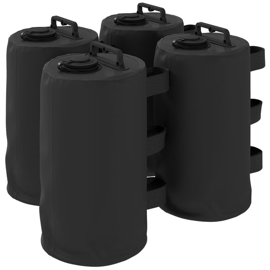 Photo of Outsunny Set of 4 Gazebo Weights Sand Bags, Gazebo Water Weights Bags with Carry Handles for Garden Marquee, Parasol, Black in Black colour on a white background