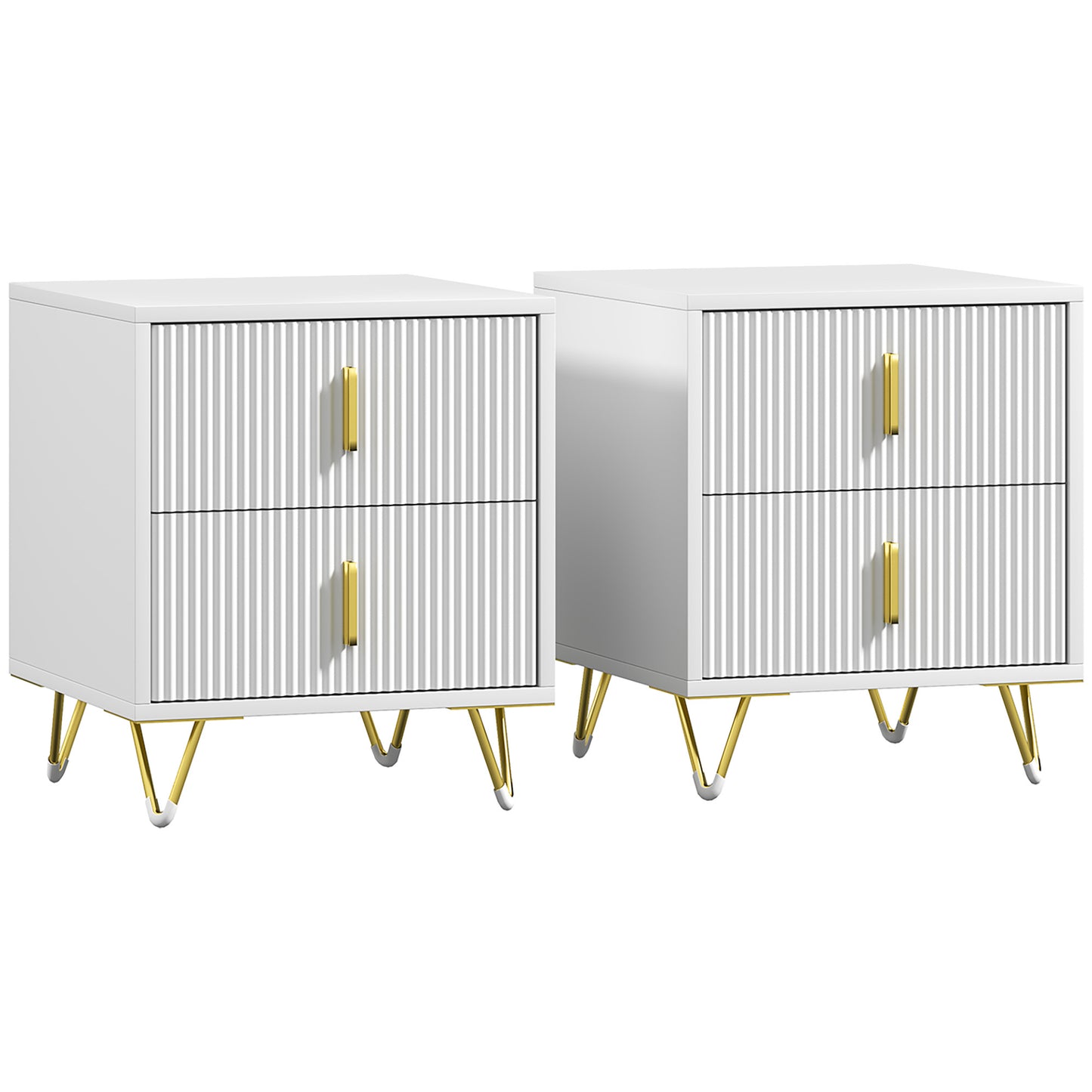 Photo of Set of 2 Elegant Chest of Two Drawers - White/Gold-Tone in White/Gold-Tone colour on a white background