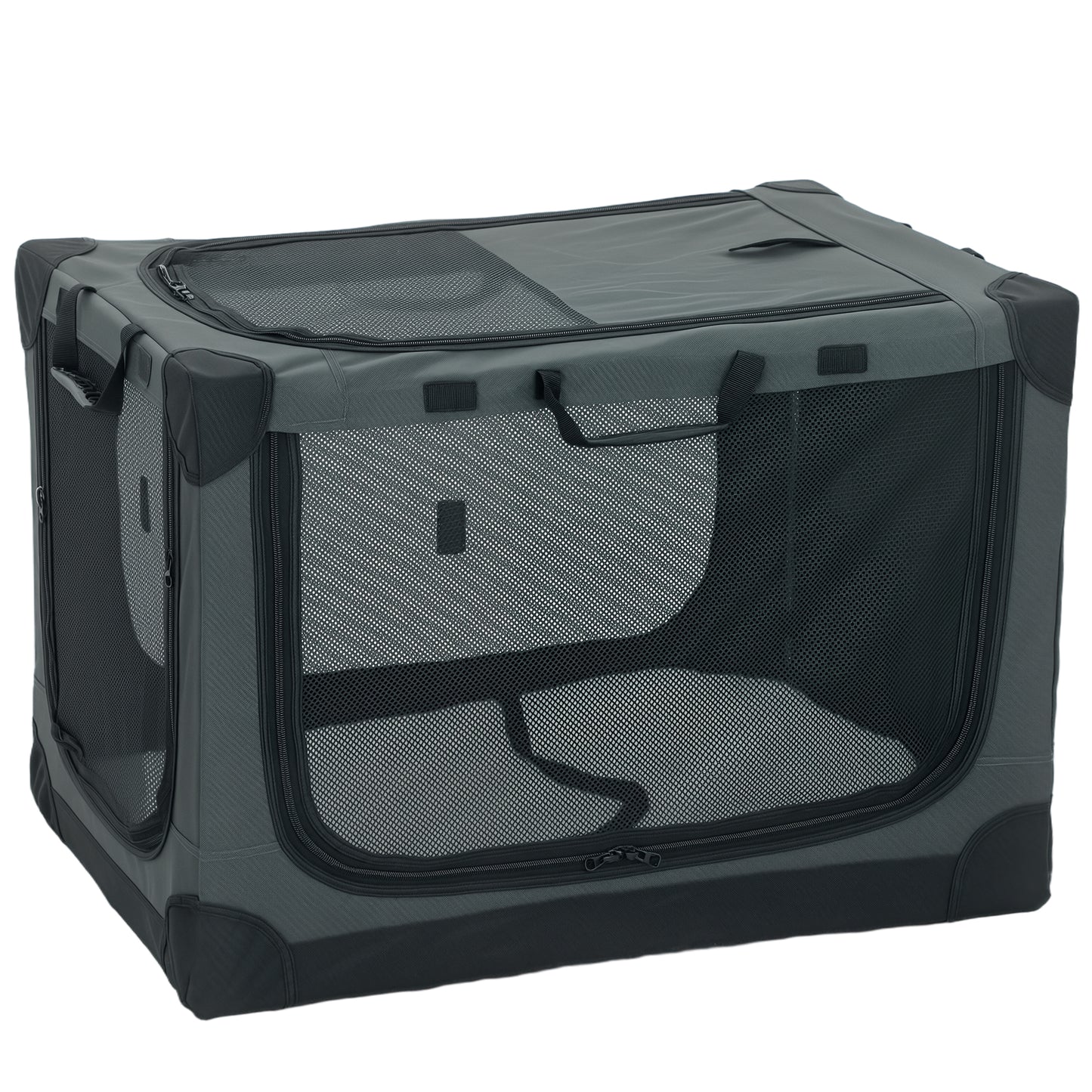 Photo of PawHut Soft Dog Crate Pet Travel Crate 76 x 54 x 54 cm with Removable Pad Mesh Window Army Green in Green colour on a white background