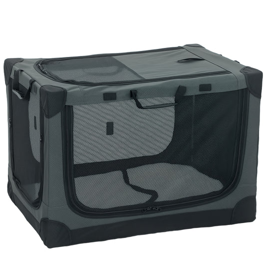 Photo of PawHut Soft Dog Crate Pet Travel Crate 76 x 54 x 54 cm with Removable Pad Mesh Window Army Green in Green colour on a white background