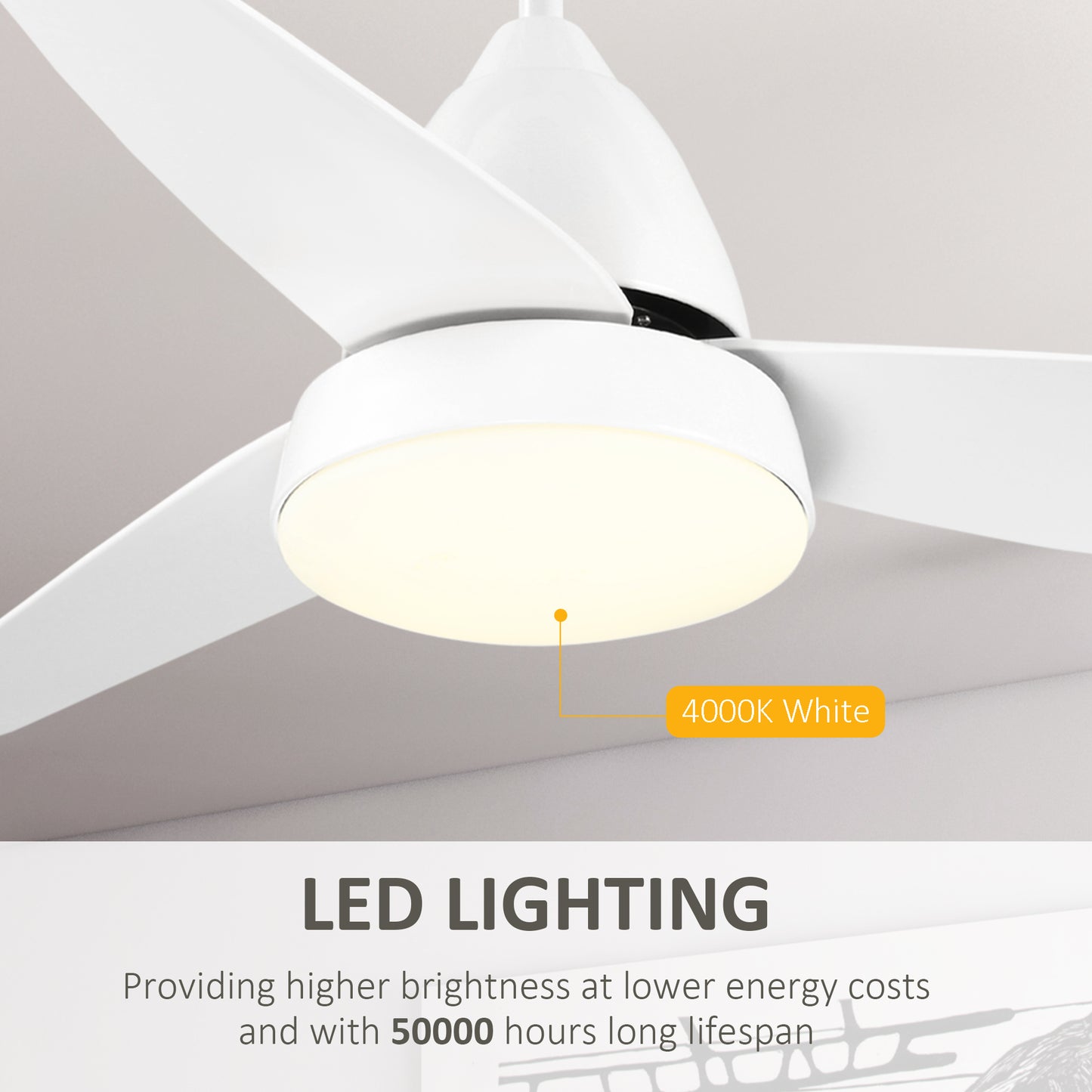 HOMCOM Modern Ceiling Fan with Light, 48-Inch White Small Fans for Bedroom Indoor, Reversible Flush Mount Low Profile Ceiling Light with Remote Control, 3 Blades, 6 Speeds, Timer