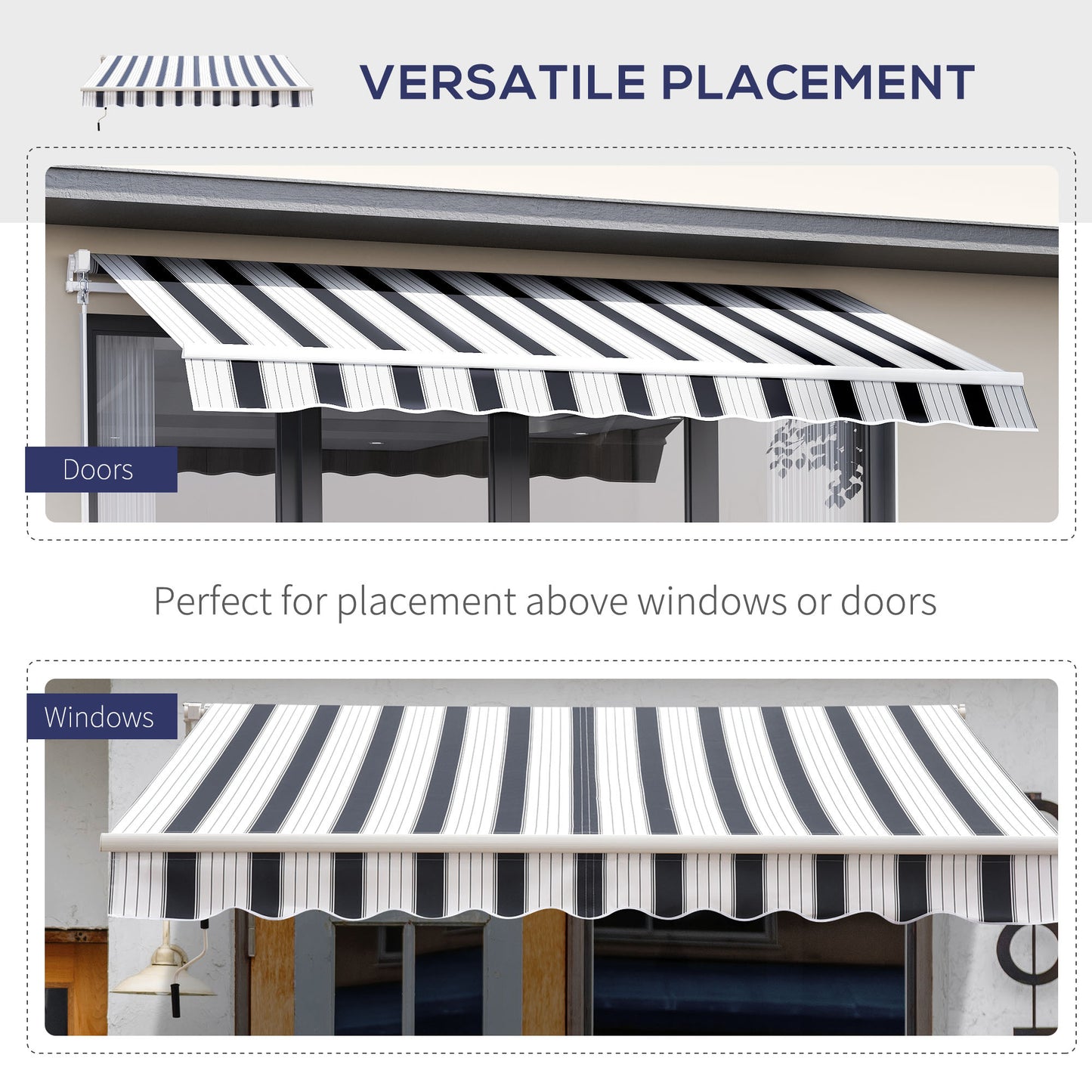 Outsunny 2.5x2 m Manual Retractable Awning, Garden Awning with 90% UV block -Dark Blue/White Stripes