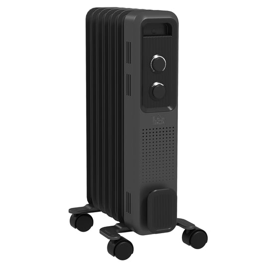 Photo of HOMCOM 1500W Oil Filled Radiator, Portable Electric Heater with 3 Heat Settings, Safety Cut-Off and Wheels, Grey in Grey colour on a white background