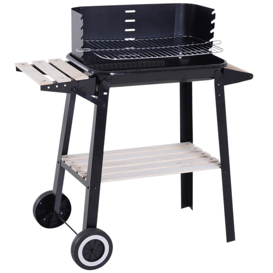 Photo of Outsunny Trolley Charcoal BBQ Barbecue Grill Outdoor Patio Garden Heating Smoker with Side Trays Storage Shelf and Wheels in Wheels colour on a white background