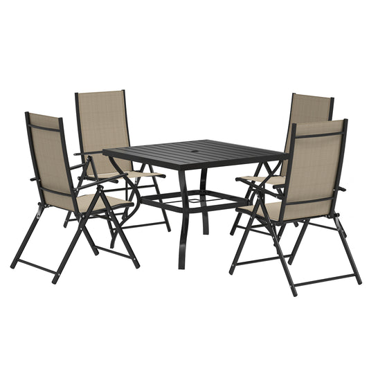 Photo of Outsunny Five-Piece Steel Frame Patio Set - Khaki/Black in Khaki/Black colour on a white background