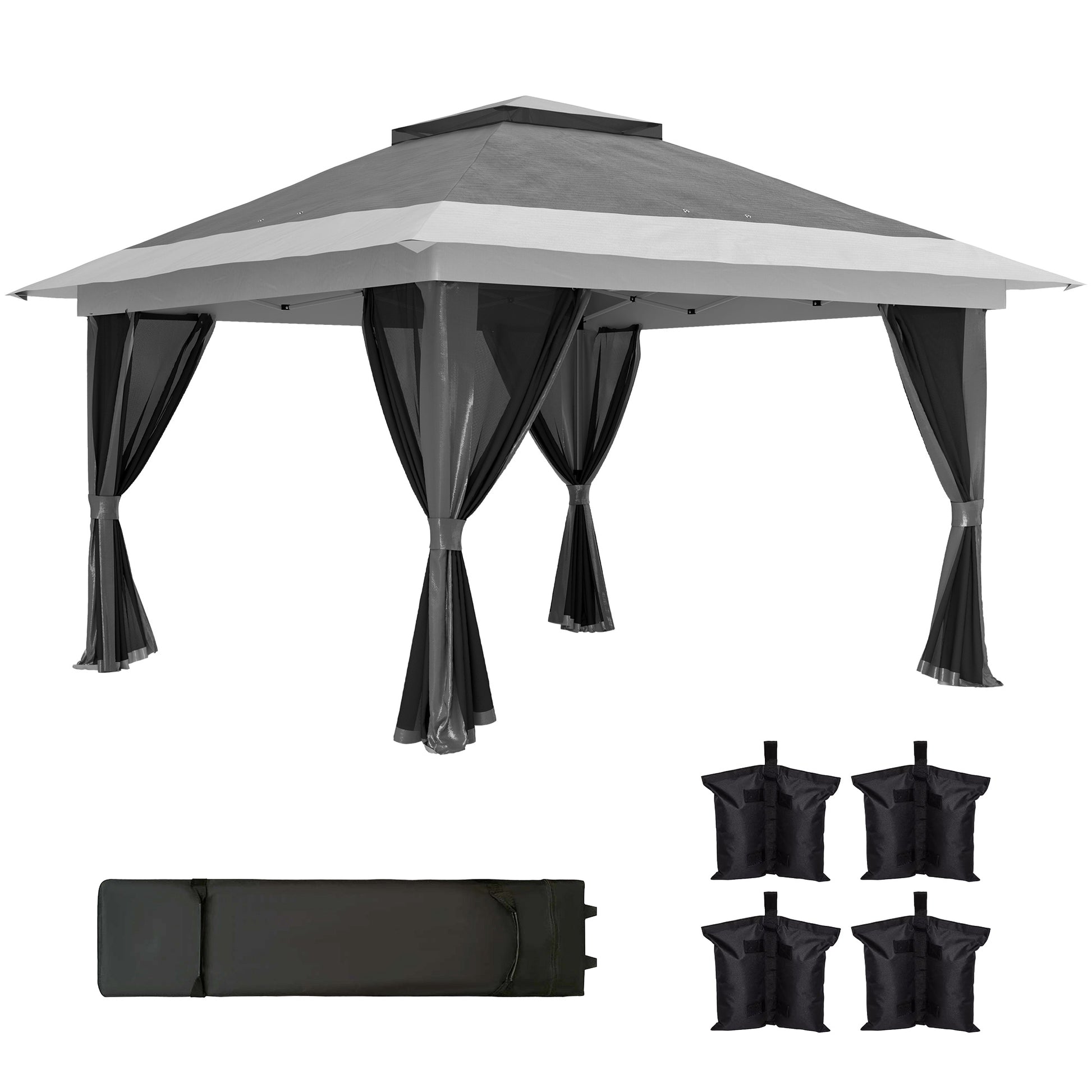 Photo of Outsunny 3.6 x 3.6m Pop-Up Gazebo, with Accessories - Grey in Grey colour on a white background