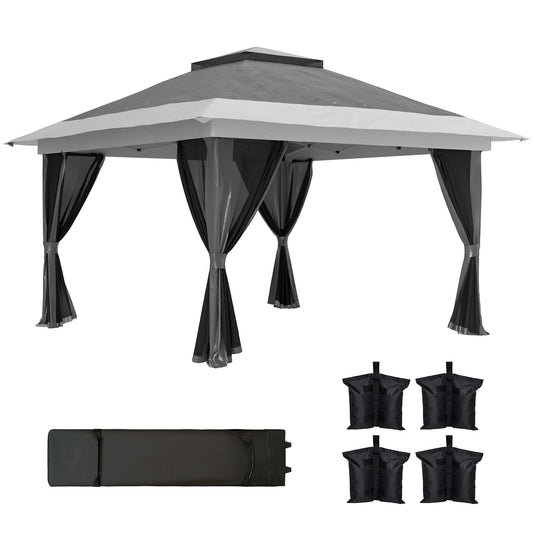Photo of Outsunny 3.6 x 3.6m Pop-Up Gazebo, with Accessories - Grey in Grey colour on a white background