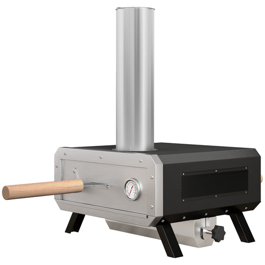 Photo of Outsunny Portable Wood Pellet Pizza Oven with 12" / 30cm Rotating Pizza Stone, Peel and Cover, Wood Fired Pizza Maker with Thermometer for Outdoor Garden Cooking in Cooking colour on a white background