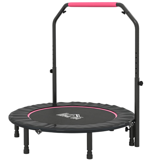 Photo of HOMCOM 45" Foldable Mini Fitness Trampoline, with Adjustable Foam Handle, Pink in Pink colour on a white background