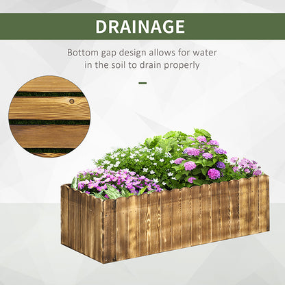 Outsunny wooden garden bed with slatted drainage gaps and flowers