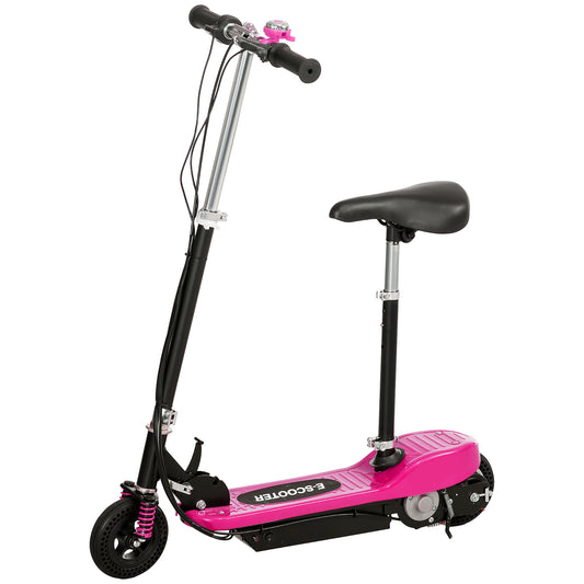 Photo of HOMCOM Steel Ride on Powered Scooter, Folding E-Scooter with Warning Bell, 15km/h Maximum Speed, for 6-14 Years Old, Pink in Pink colour on a white background