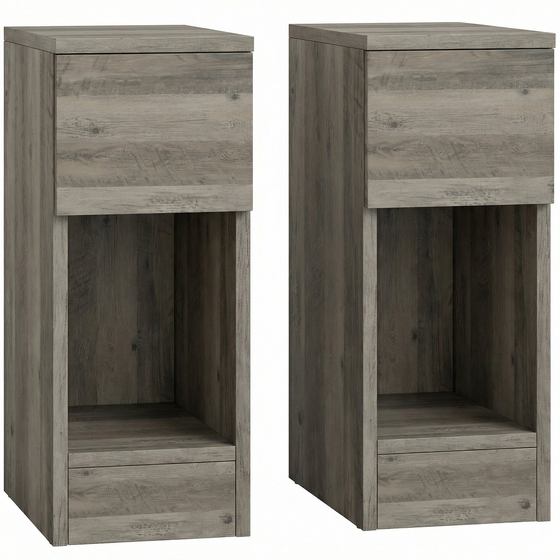 Photo of HOMCOM Set of Two Modern Storage Bedside Tables - Grey in Grey colour on a white background