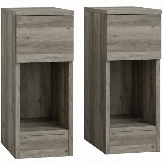Photo of HOMCOM Set of Two Modern Storage Bedside Tables - Grey in Grey colour on a white background