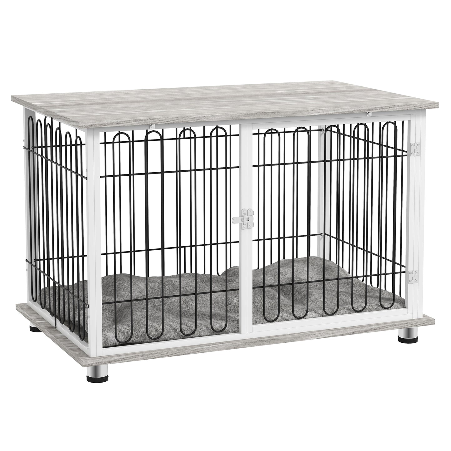 Photo of PawHut Indoor Dog Crate Furniture, Side End Table, with Soft Washable Cushion, Lockable Doors, for Large Dogs in Dogs colour on a white background