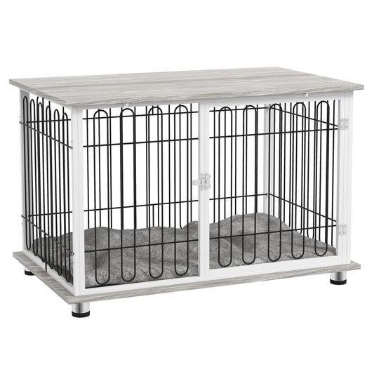 Photo of PawHut Indoor Dog Crate Furniture, Side End Table, with Soft Washable Cushion, Lockable Doors, for Large Dogs in Dogs colour on a white background