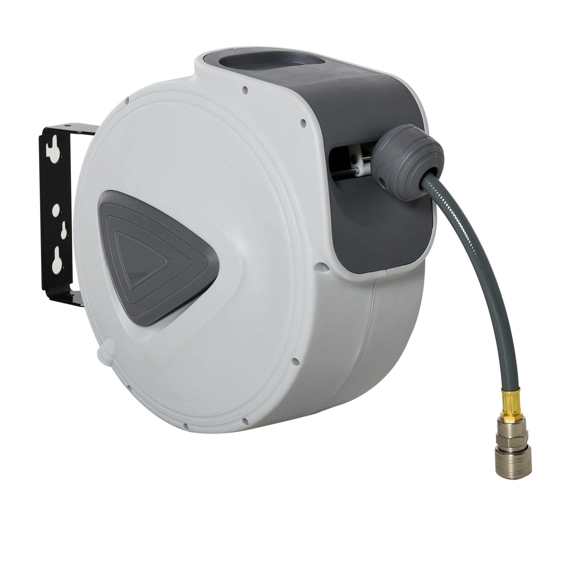 Photo of DURHAND Retractable Air Hose Reel, Wall Mount Auto Rewind Hose- Reel, 15m+ 140cm Diameter 3/ 8" 9.5mm, Connector 1/ 4" BSP, Grey in Grey colour on a white background