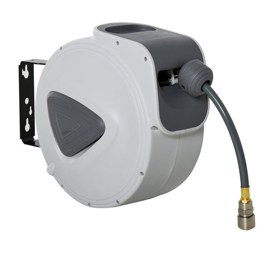 Photo of DURHAND Retractable Air Hose Reel, Wall Mount Auto Rewind Hose- Reel, 15m+ 140cm Diameter 3/ 8" 9.5mm, Connector 1/ 4" BSP, Grey in Grey colour on a white background