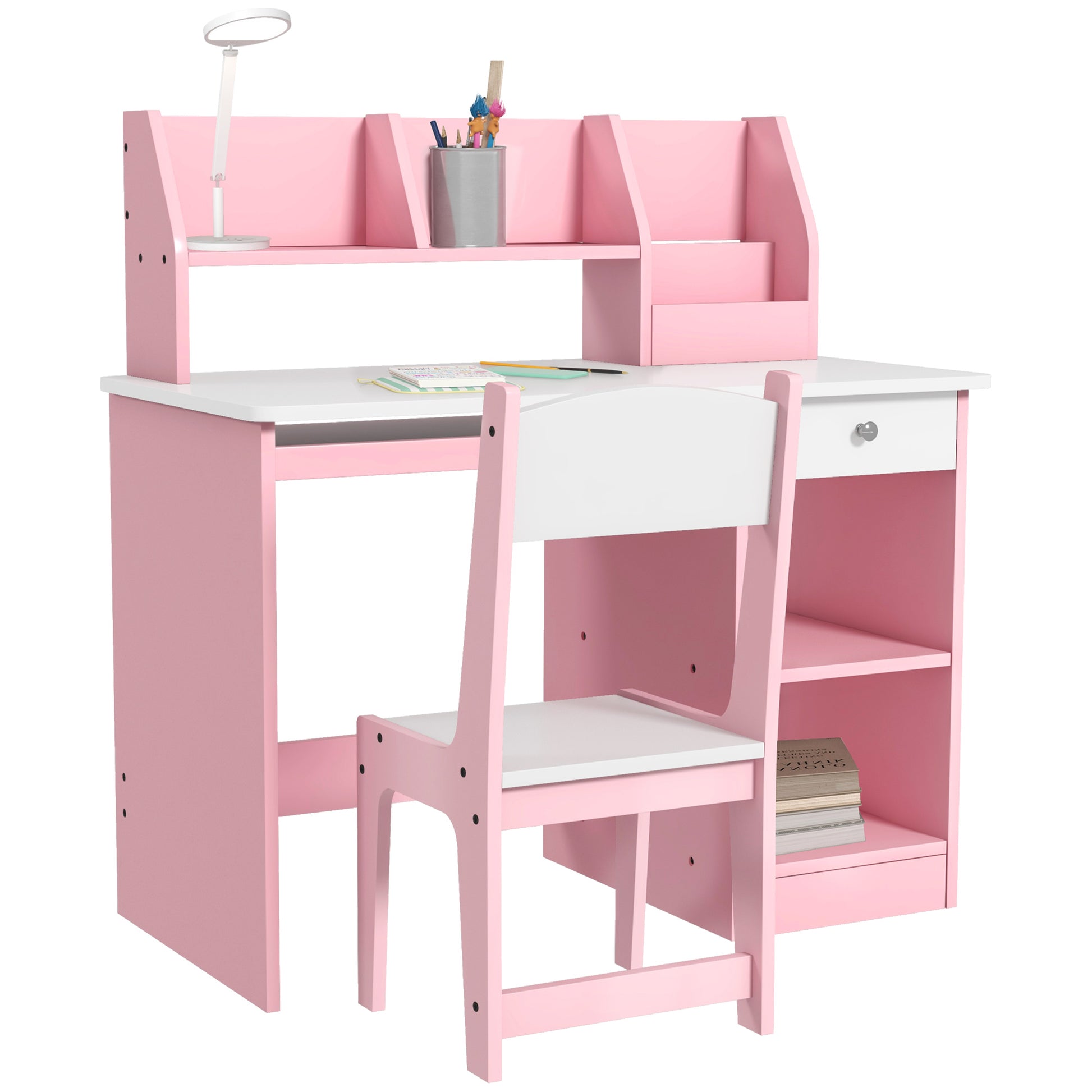 Photo of ZONEKIZ Two-Piece Kids Desk and Chair Set with Storage, for Ages 5-8 Years - Pink in Pink colour on a white background