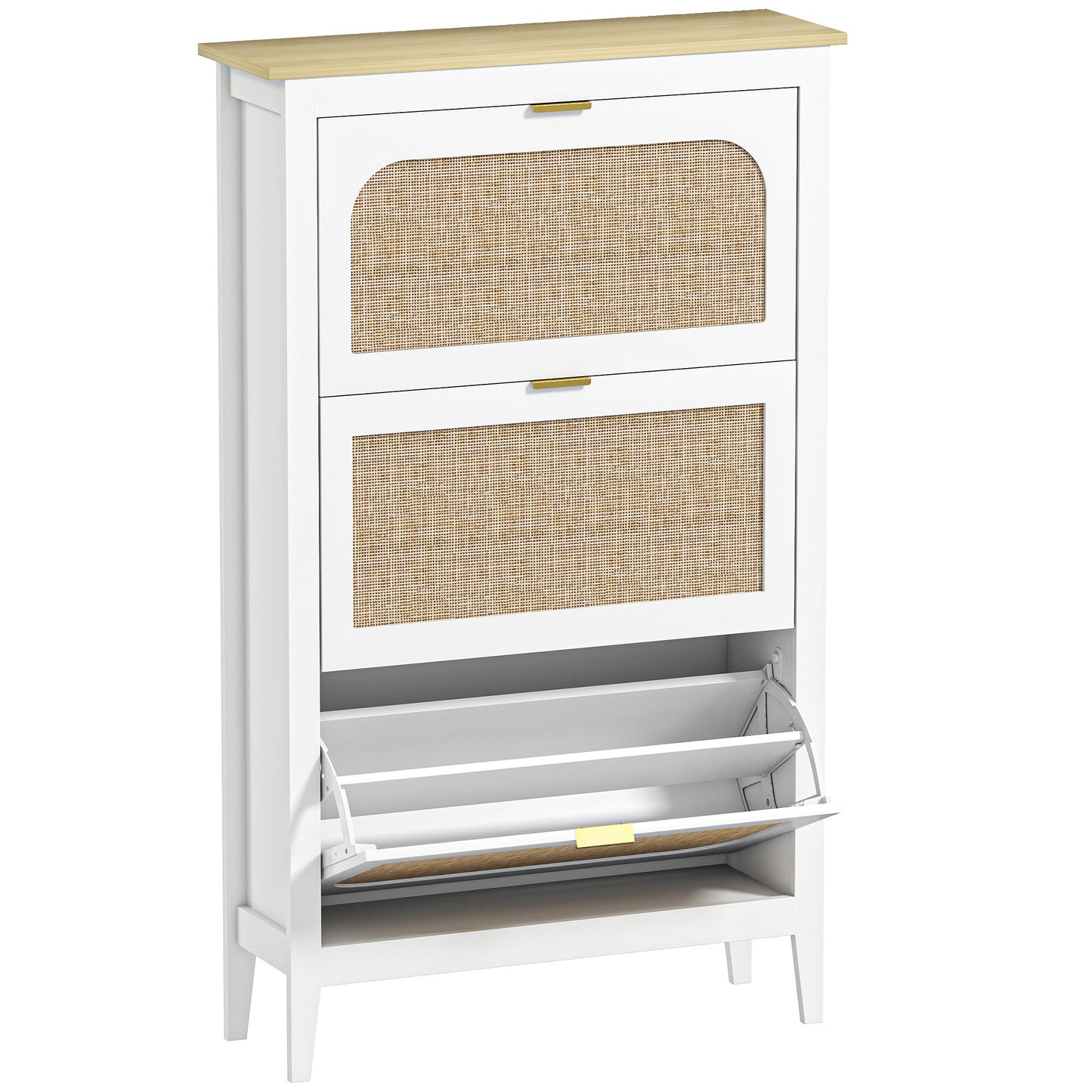 Photo of HOMCOM Narrow Shoe Cabinet, Boho Slim Shoe Storage Cabinet with 3 Flip Drawers, Holds 21 Pairs, White in White colour on a white background