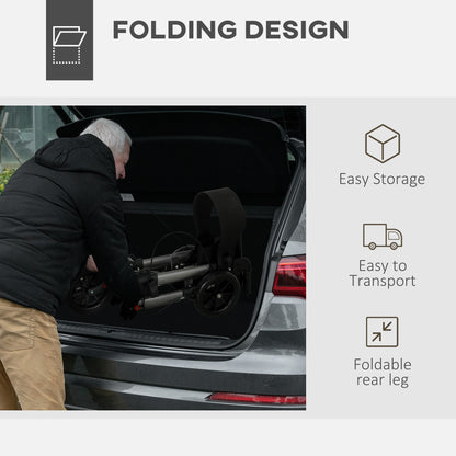 HOMCOM rollator walker folded compactly for storage or transport in a car trunk