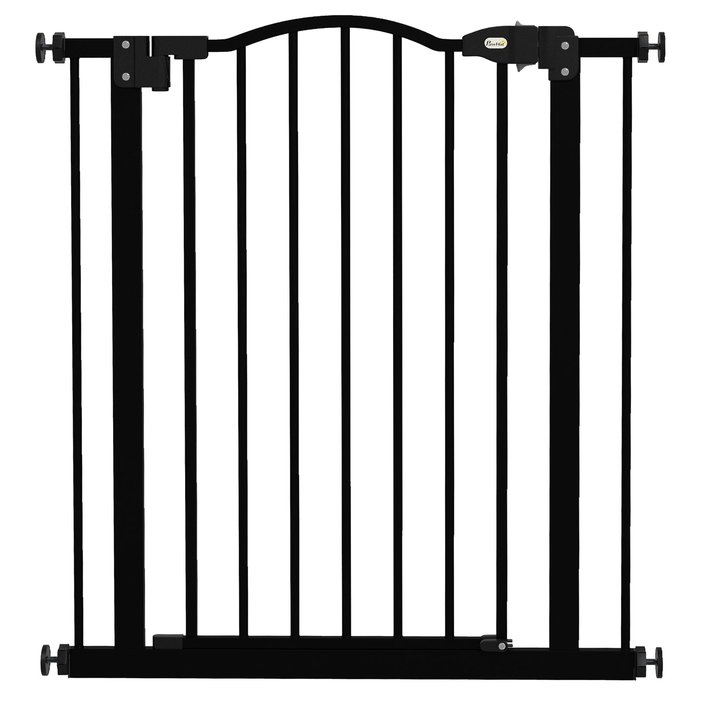 Photo of PawHut Metal 74-80cm Adjustable Pet Gate Safety Barrier w/ Auto-Close Door Black in Black colour on a white background