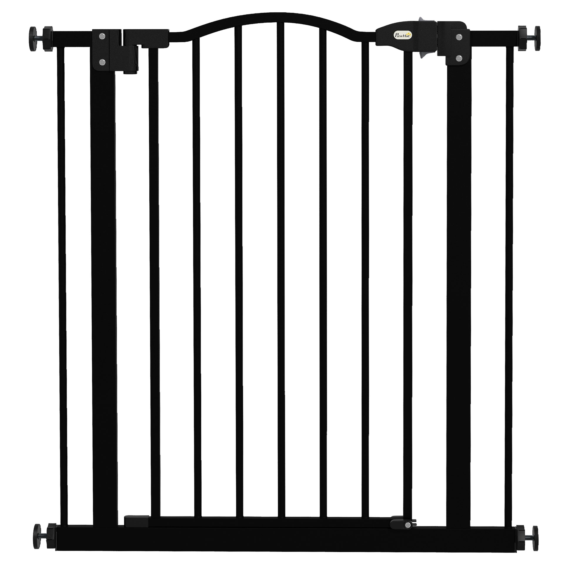 Photo of PawHut Metal 74-80cm Adjustable Pet Gate Safety Barrier w/ Auto-Close Door Black in Black colour on a white background