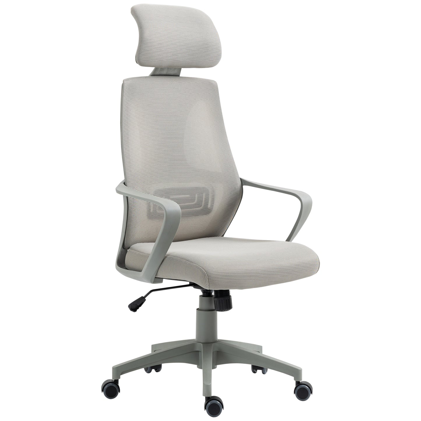 Photo of Vinsetto Ergonomic Office Chair, High Back Computer Chair, Mesh Desk Chair with Lumbar Support, Headrest, Wheel, Adjustable Height, Grey in Grey colour on a white background