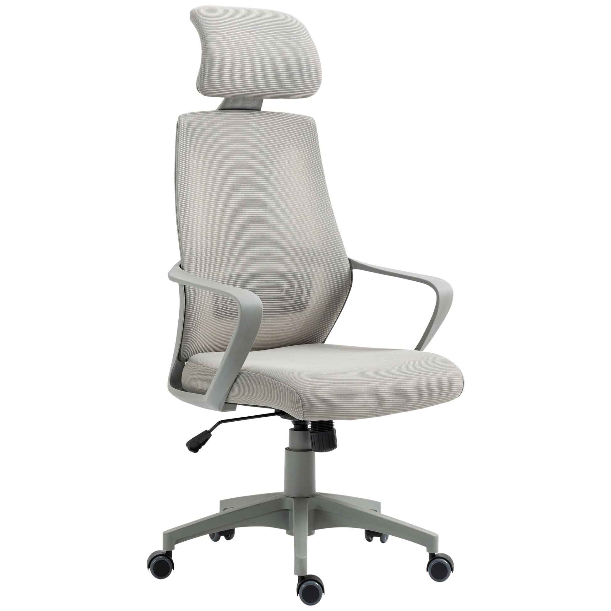 Photo of Vinsetto Ergonomic Office Chair, High Back Computer Chair, Mesh Desk Chair with Lumbar Support, Headrest, Wheel, Adjustable Height, Grey in Grey colour on a white background
