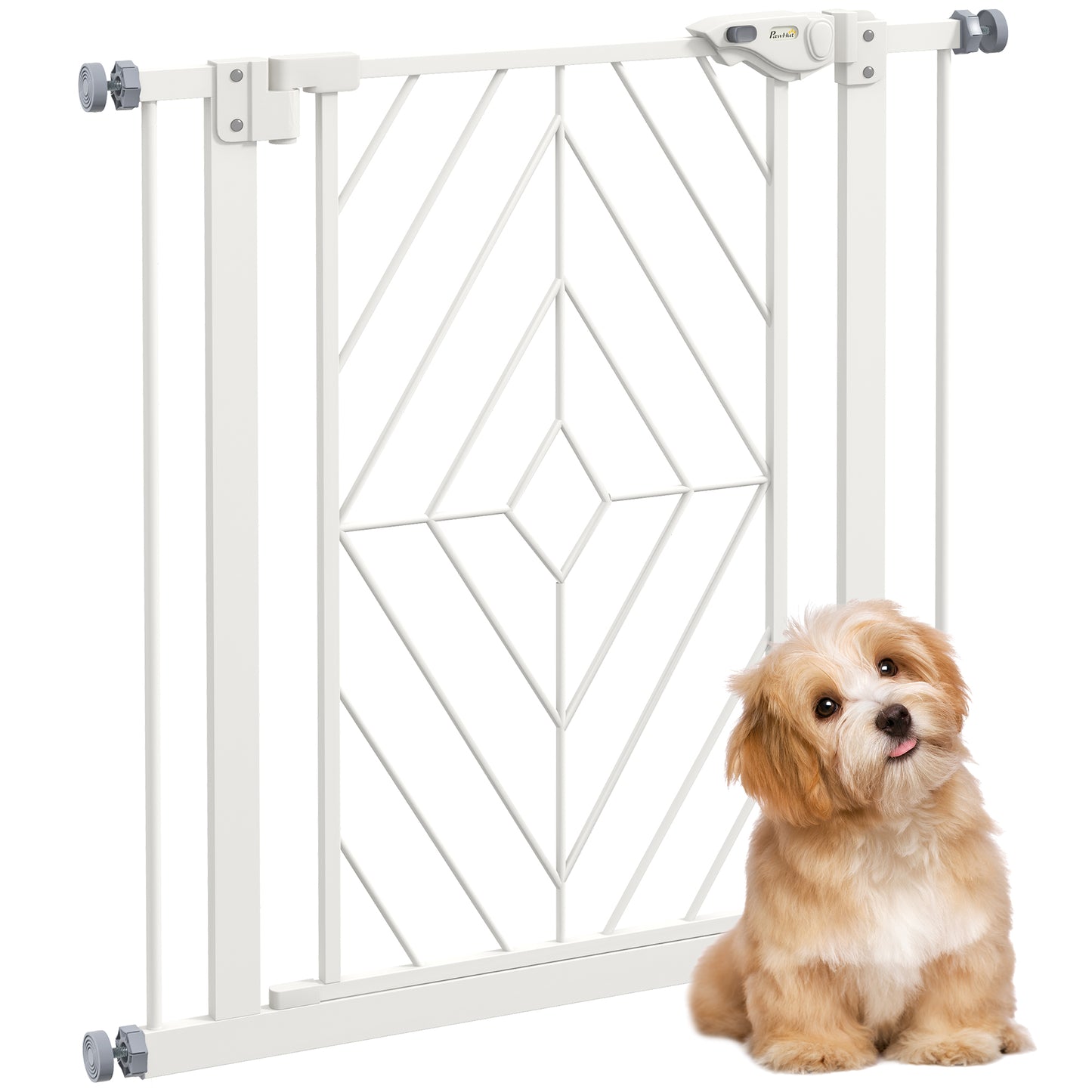 Photo of PawHut Pressure Fit Stair Gate, Dog Gate, with Auto Closing Door, Double Locking, Easy Installation, Openings 74-80cm - White in White colour on a white background