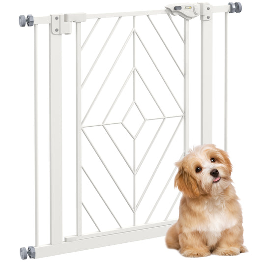 Photo of PawHut Pressure Fit Stair Gate, Dog Gate, with Auto Closing Door, Double Locking, Easy Installation, Openings 74-80cm - White in White colour on a white background