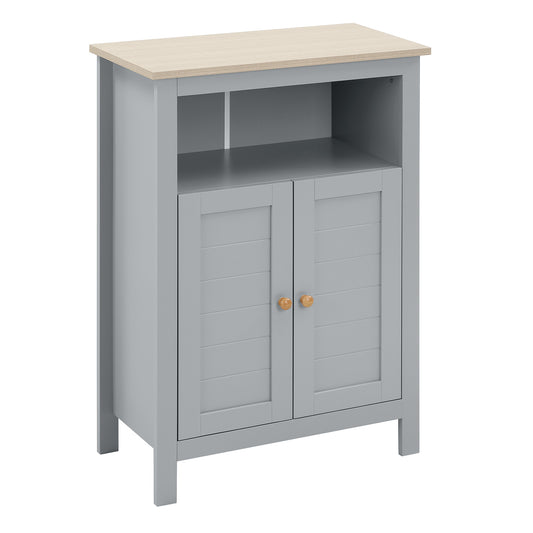 Photo of kleankin Bathroom Floor Cabinet, Free Standing Cupboard with Double Doors and Adjustable Shelf for Kitchen, Hallway, Living Room, Grey in Grey colour on a white background