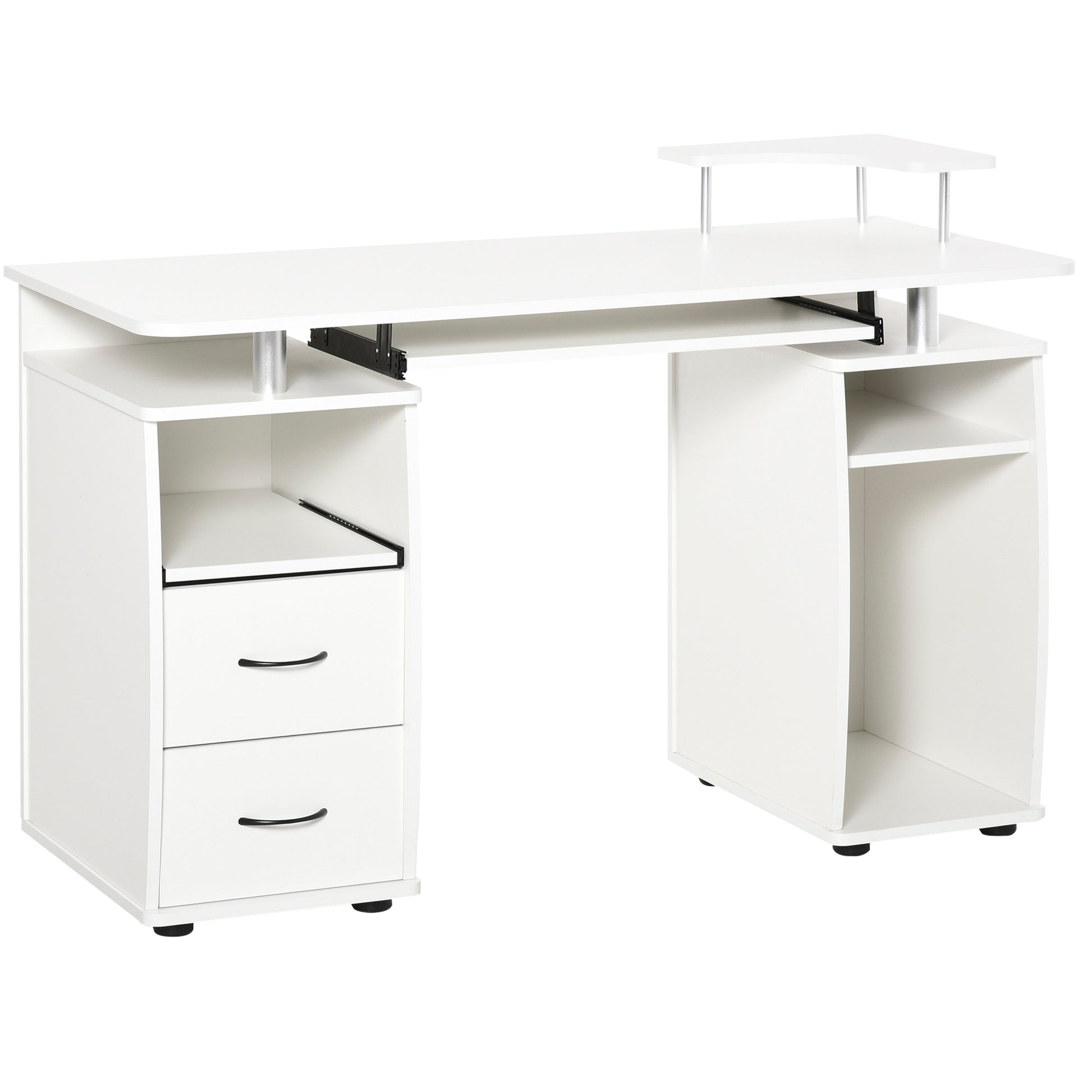 Photo of HOMCOM Home Study Desk Writing Table with Drawers, Writing Desk Study Table with Side Storage and Sliding Shelf, White in White colour on a white background