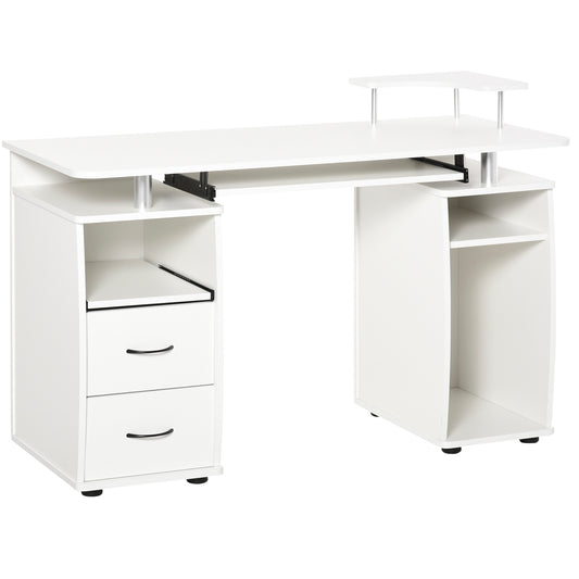 Photo of HOMCOM Computer Desk Office PC Table Workstation with Keyboard Tray, CPU Shelf, Drawers, Sliding Scanner Shelf, White in White colour on a white background