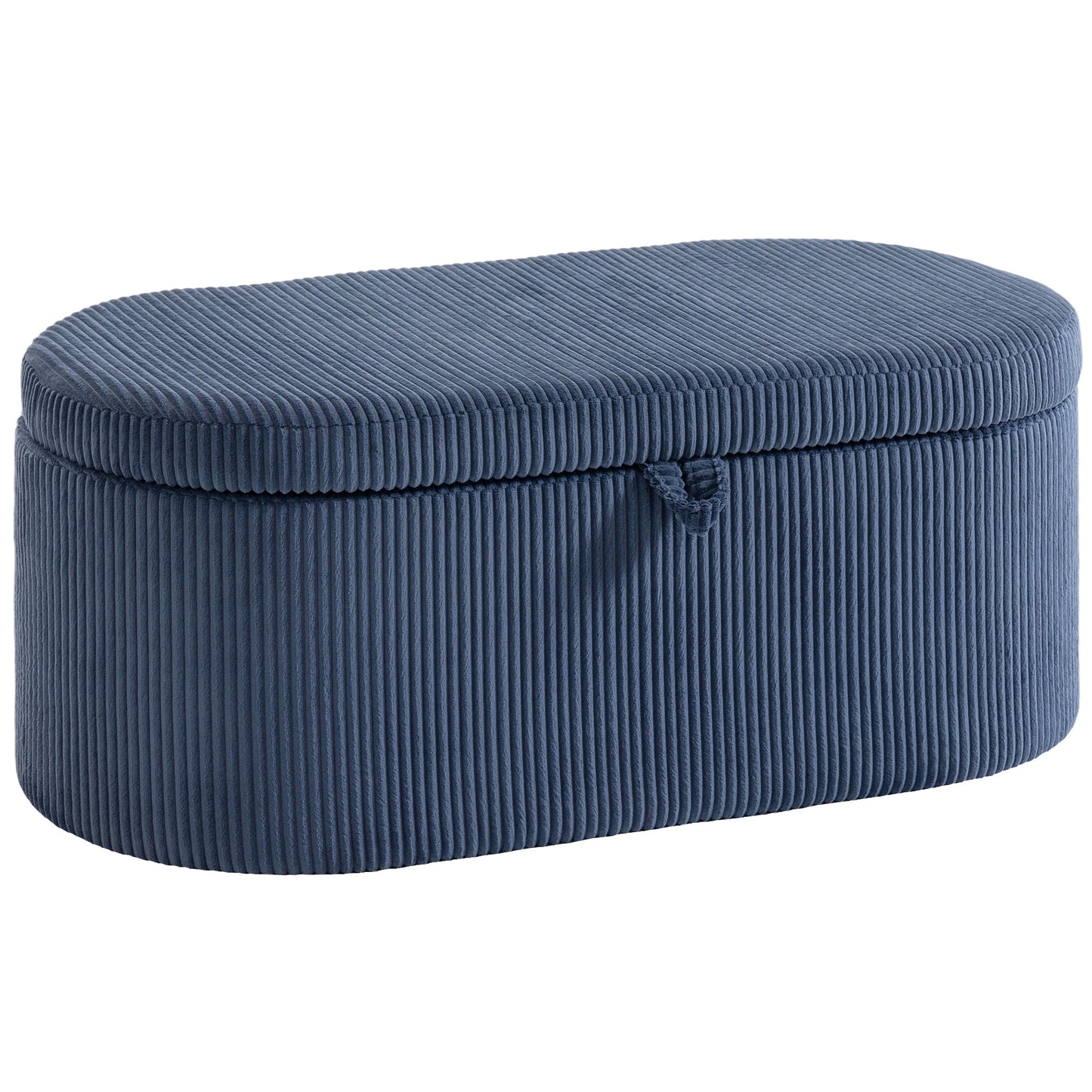 Photo of HOMCOM Storage Ottoman, Corduroy Upholstered Ottoman Storage Box with Padded Seat, 105 x 51 x 49 cm, Blue in Blue colour on a white background