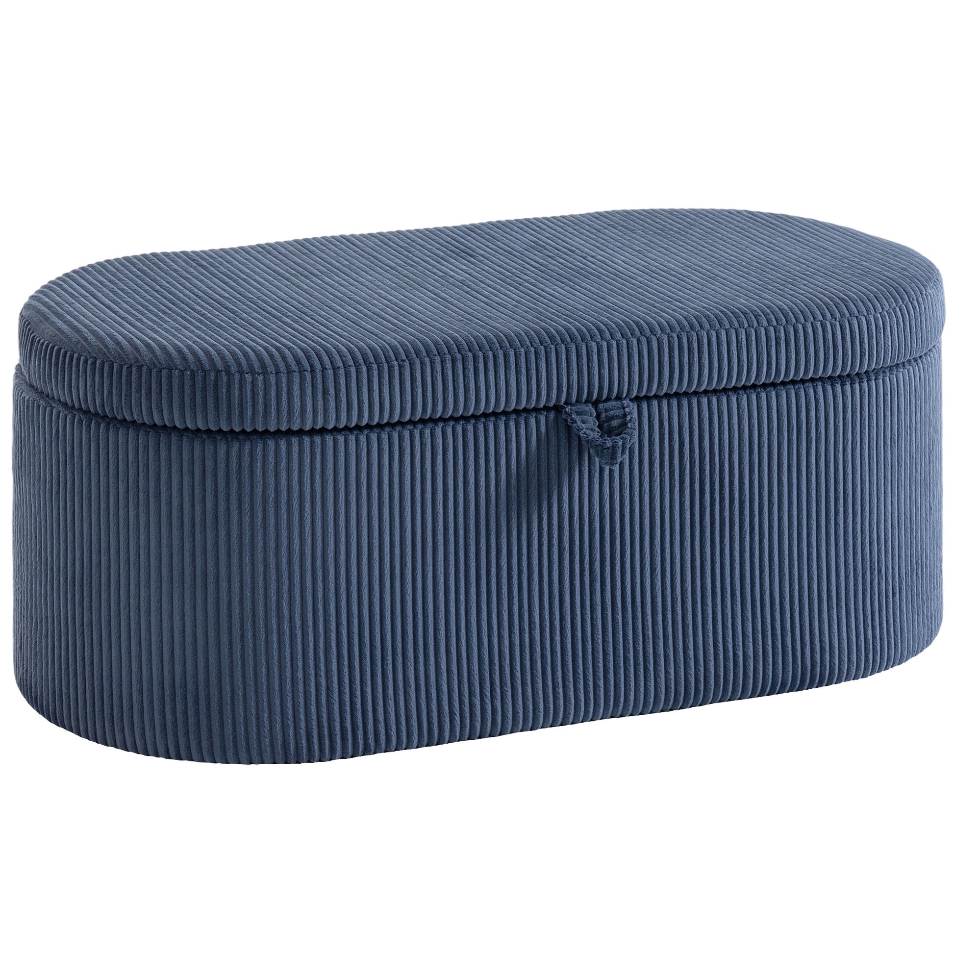 Photo of HOMCOM Storage Ottoman, Corduroy Upholstered Ottoman Storage Box with Padded Seat, 105 x 51 x 49 cm, Blue in Blue colour on a white background