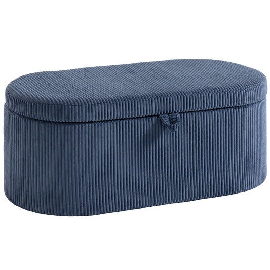 Photo of HOMCOM Storage Ottoman, Corduroy Upholstered Ottoman Storage Box with Padded Seat, 105 x 51 x 49 cm, Blue in Blue colour on a white background