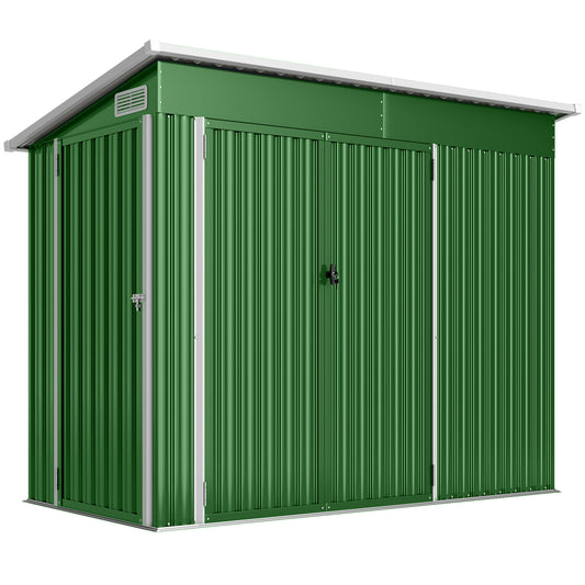 Photo of Outsunny 7.5 x 4.3ft Metal Garden Storage Shed, Waterproof Outdoor Shed with Triple Lockable Door, Gloves, Vents, Green in Green colour on a white background