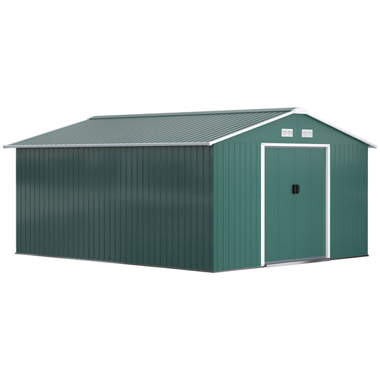 Photo of Outsunny 12.5ft Sliding Door Durable Steel Storage Shed with 4 Ventilation Outdoor, Green in Green colour on a white background