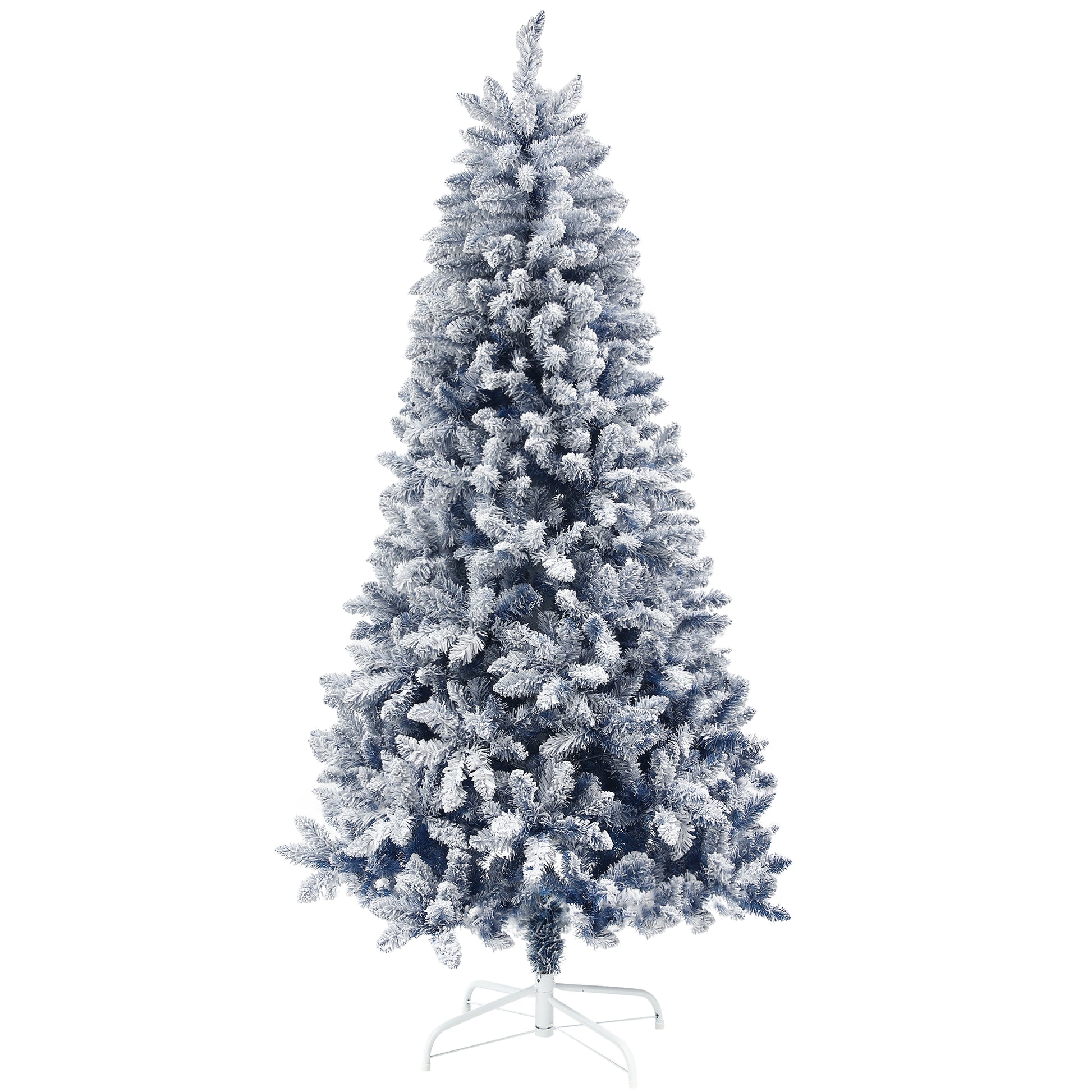 Photo of HOMCOM 6ft Flocked Artificial Christmas Tree with 700 Snow Frosted Tips, Metal Stand, Snowy Hinged Xmas Tree, Blue in Blue colour on a white background