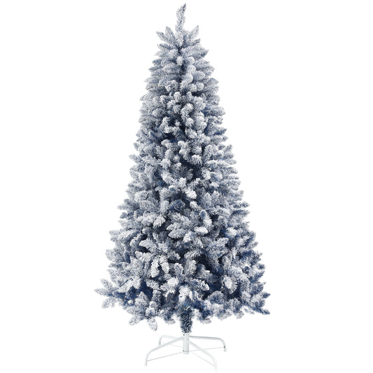 Photo of HOMCOM 6ft Flocked Artificial Christmas Tree with 700 Snow Frosted Tips, Metal Stand, Snowy Hinged Xmas Tree, Blue in Blue colour on a white background