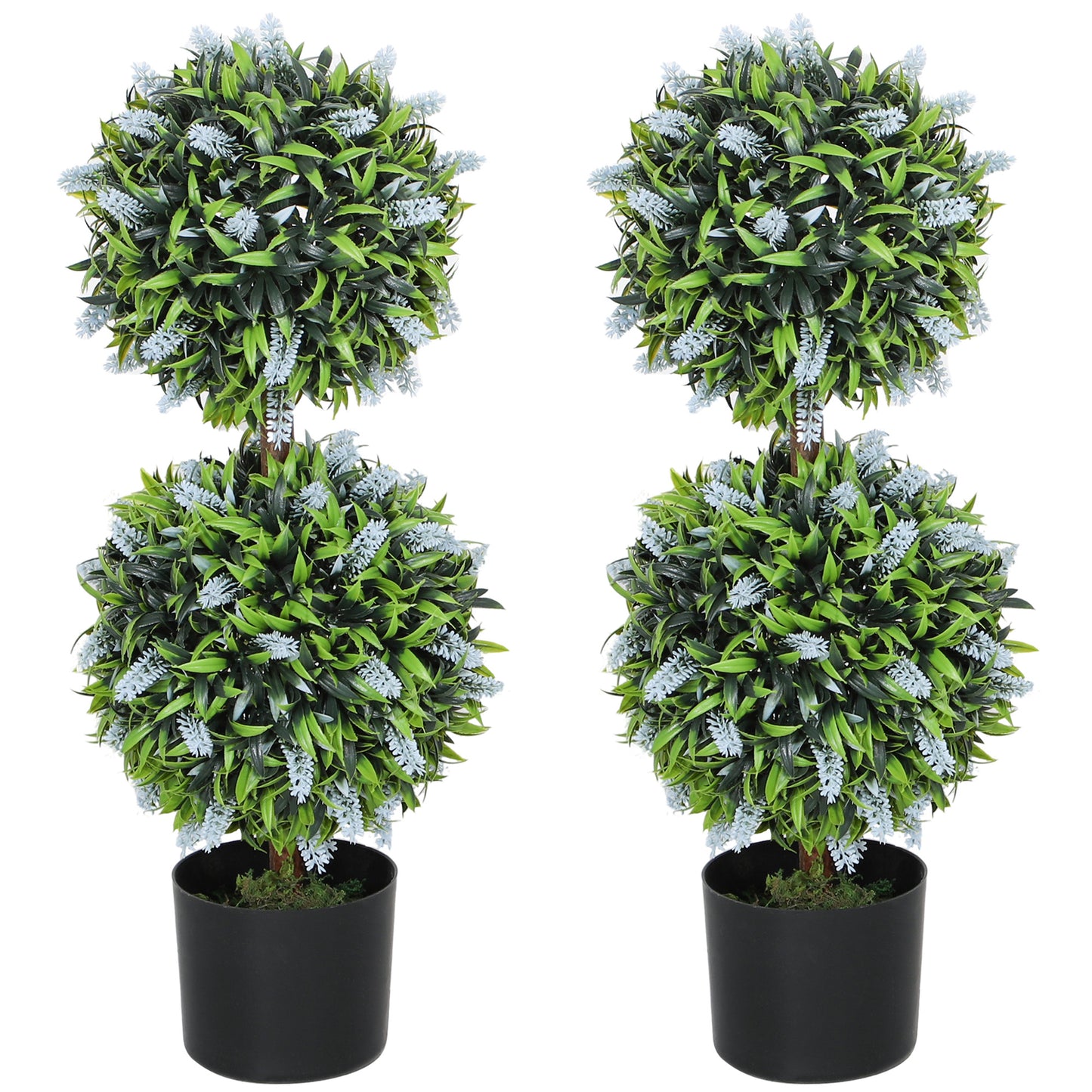 Photo of HOMCOM Set of 2 Decorative Artificial Plants Ball Trees with Lavender Flowers in Pot Fake Plants for Home Indoor Outdoor Decor, 70cm, Blue in Blue colour on a white background