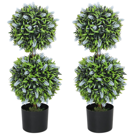 Photo of HOMCOM Set of 2 Artificial Plants, Lavender Flowers Ball Trees with Pot, for Home Indoor Outdoor Decor, 70cm in 70cm colour on a white background